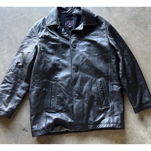 Vintage US Polo Assn Black Genuine Leather Jacket Men’s Sz XL Button Bomber - Picture 2 of 16